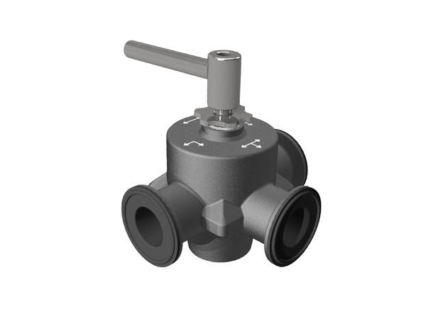 CleanCore™ 3-veis ventil, TC 1.5", POK DN25, V-core, 1 bar 