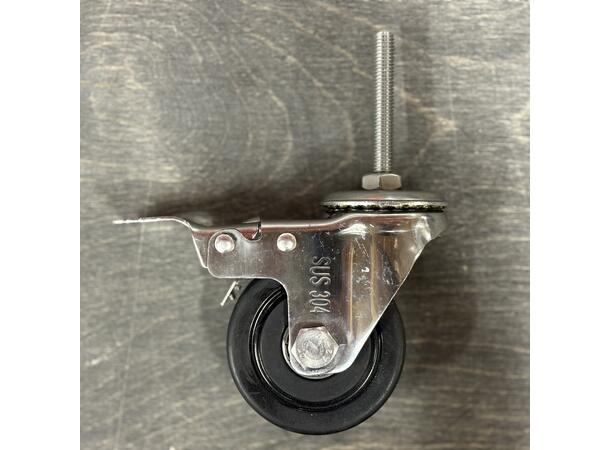 Hjul, Gummi, 3" med brems, M10 Svingbart hjul med brems 