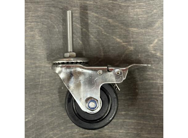 Hjul, Gummi, 3" med brems, M10 Svingbart hjul med brems 